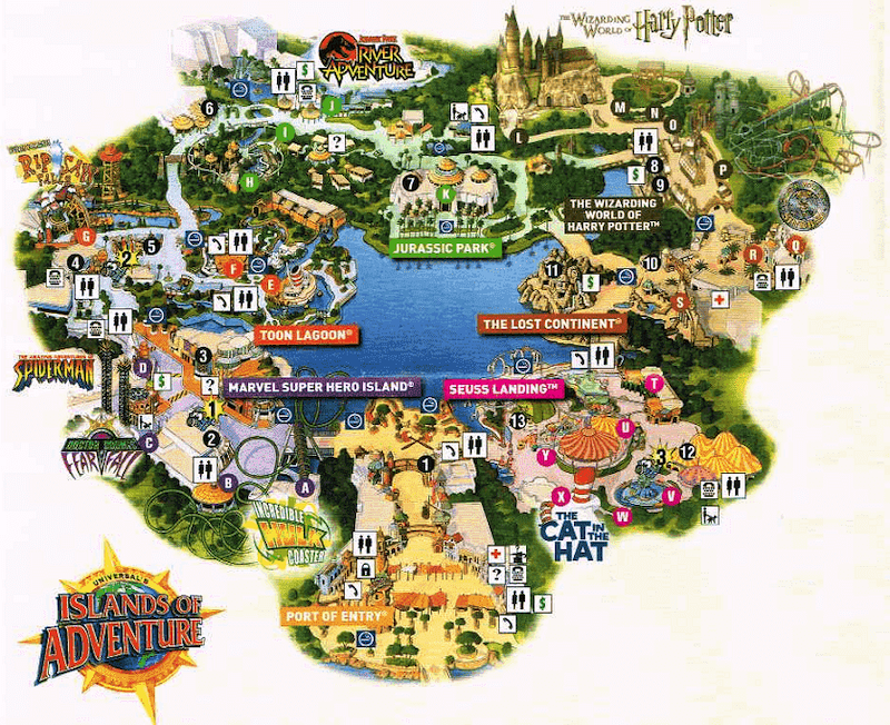 Mapa do parque Islands of Adventure Orlando