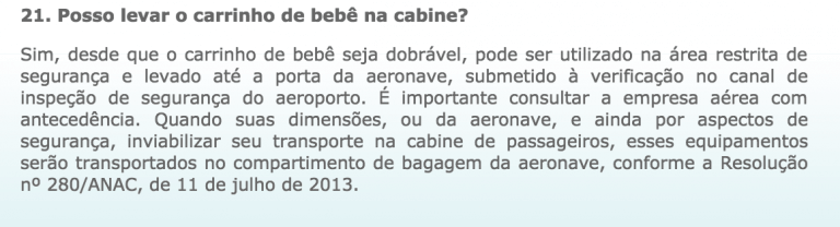 Informação sobre carrinho de bebê na viagem de avião