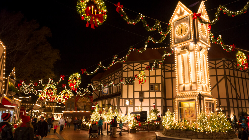 Decoração da Christmas Town no parque Busch Gardens