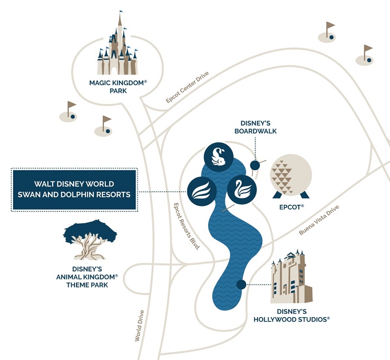 Mapa no Walt Disney World Swan Reserve em Orlando