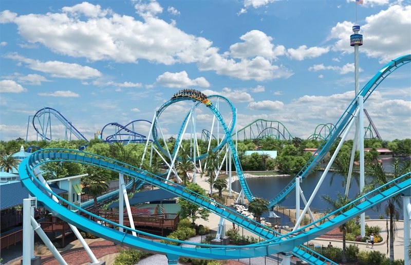 Área da montanha-russa Pipeline: The Surf Coaster no SeaWorld em Orlando