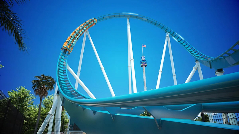 Trilho da montanha-russa Pipeline: The Surf Coaster no SeaWorld em Orlando